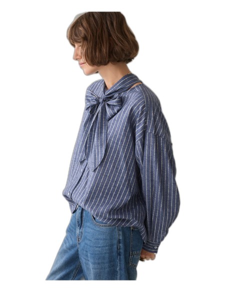 Blusa Denim SUMMUM con Lurex y Lazo Indigo