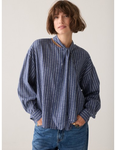 Blusa Denim SUMMUM con Lurex y Lazo Indigo