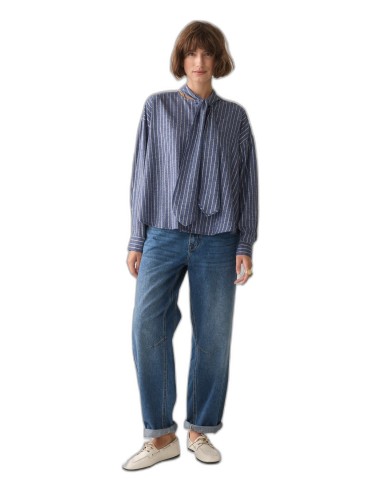 Blusa Denim SUMMUM con Lurex y Lazo Indigo