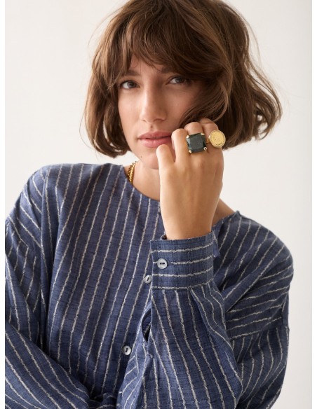 Blusa Denim SUMMUM con Lurex y Lazo Indigo