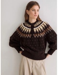 Jersey Yerse jacquard nordico Chocolate en mezcla de lana