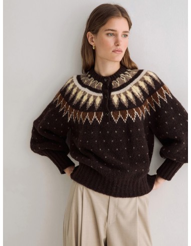 Jersey Yerse jacquard nordico Chocolate en mezcla de lana