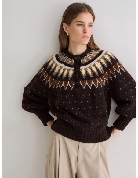 Jersey Yerse jacquard nordico Chocolate en mezcla de lana