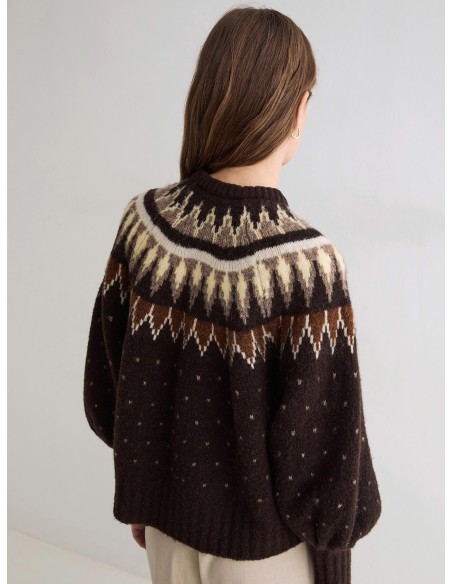 Jersey Yerse jacquard nordico Chocolate en mezcla de lana