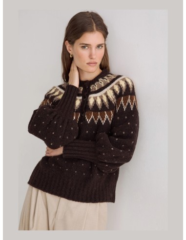 Jersey Yerse jacquard nordico Chocolate en mezcla de lana