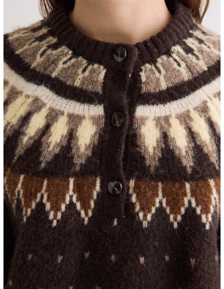 Jersey Yerse jacquard nordico Chocolate en mezcla de lana