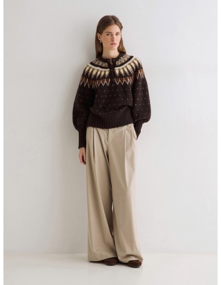Jersey Yerse jacquard nordico Chocolate en mezcla de lana