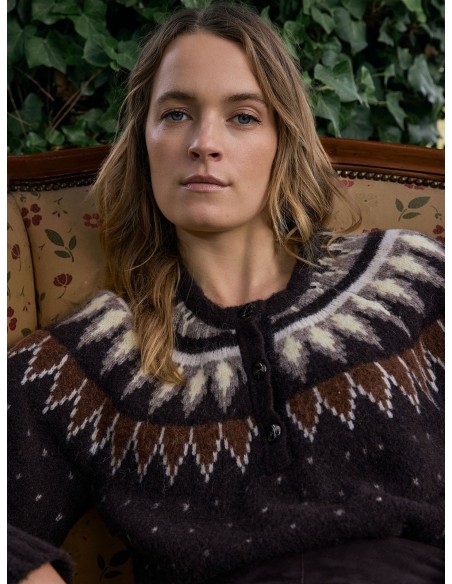 Jersey Yerse jacquard nordico Chocolate en mezcla de lana